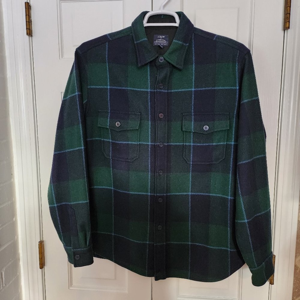 J Crew Wool Shirt - Large - Navy Green Blue Plaid